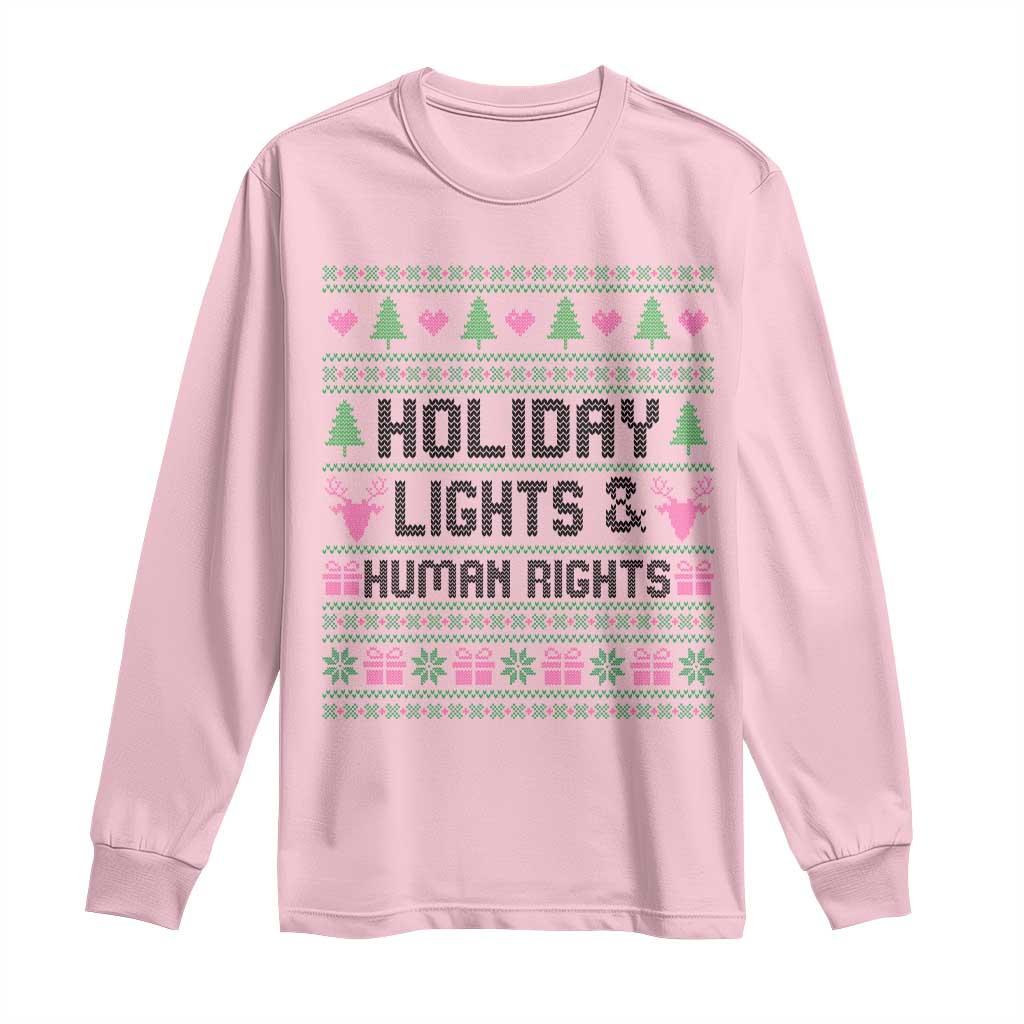 Christmas Lights For Human Rights Long Sleeve Shirt Equality Supporter Gift TS12 Light Pink Print Your Wear