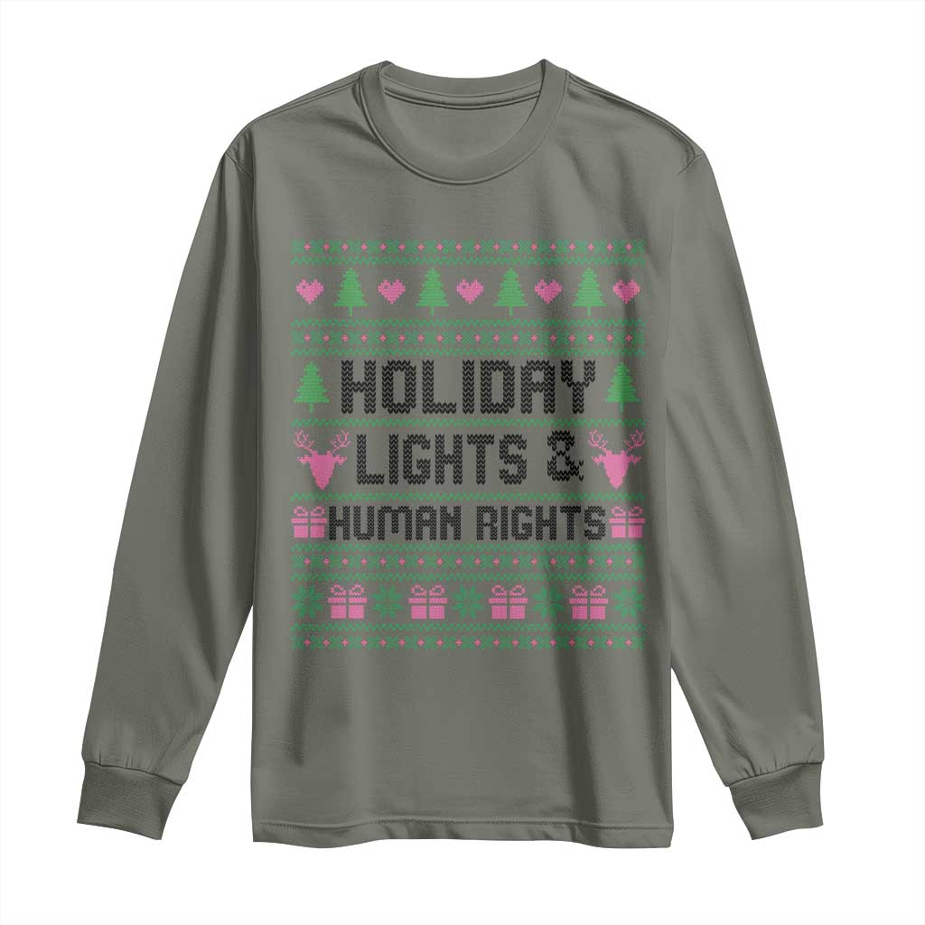 Christmas Lights For Human Rights Long Sleeve Shirt Equality Supporter Gift TS12 Military Green Print Your Wear
