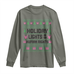 Christmas Lights For Human Rights Long Sleeve Shirt Equality Supporter Gift TS12 Military Green Print Your Wear