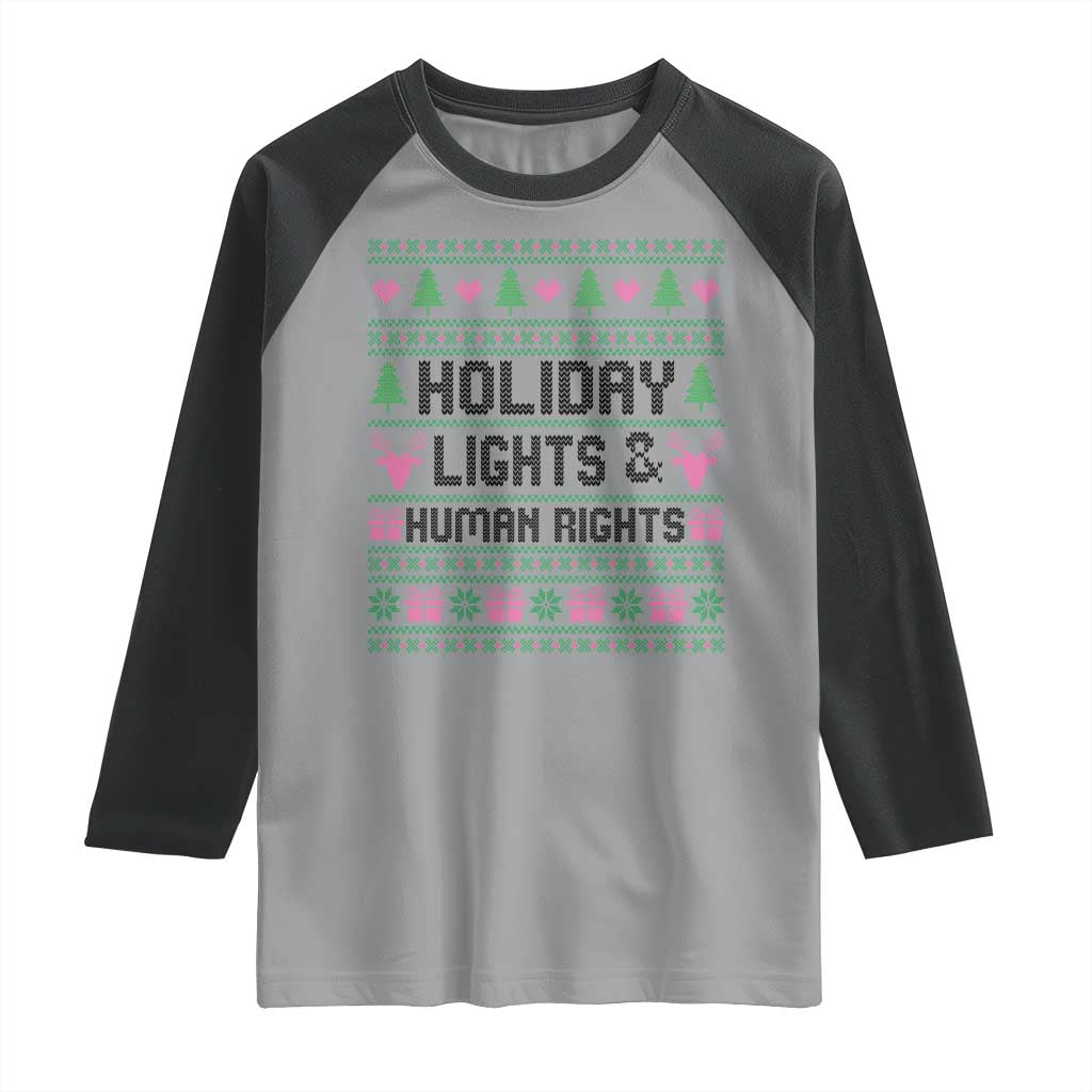 Christmas Lights For Human Rights Raglan Shirt Equality Supporter Gift TS12 Sport Gray Black Print Your Wear