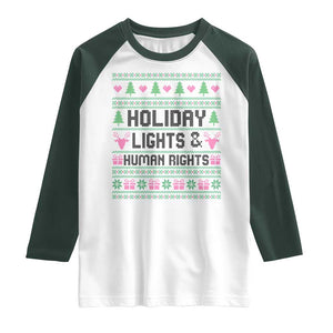 Christmas Lights For Human Rights Raglan Shirt Equality Supporter Gift TS12 White Dark Forest Green Print Your Wear