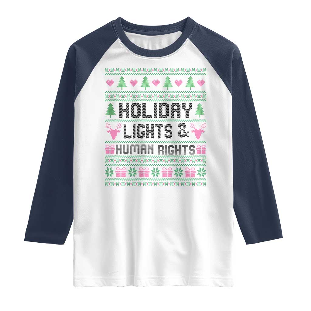 Christmas Lights For Human Rights Raglan Shirt Equality Supporter Gift TS12 White Navy Print Your Wear