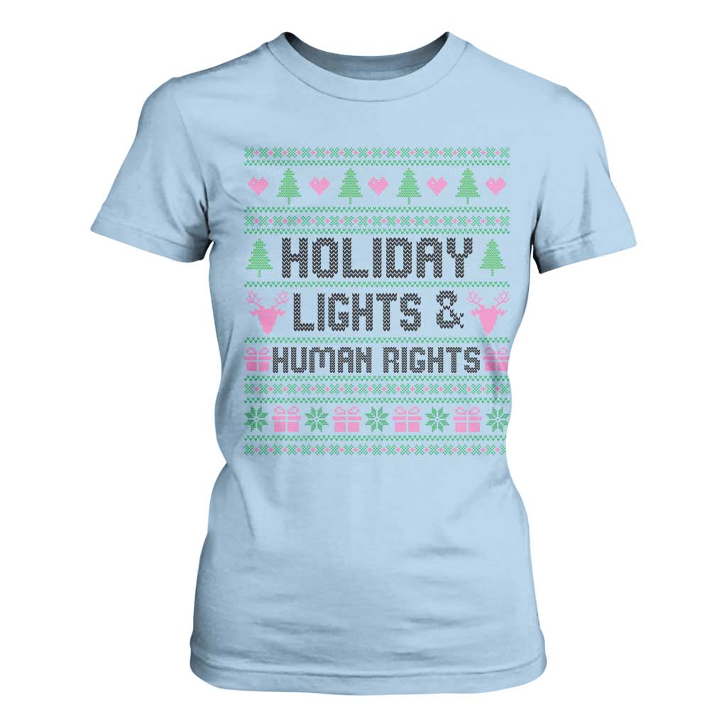 Christmas Lights For Human Rights T Shirt For Women Equality Supporter Gift TS12 Light Blue Print Your Wear