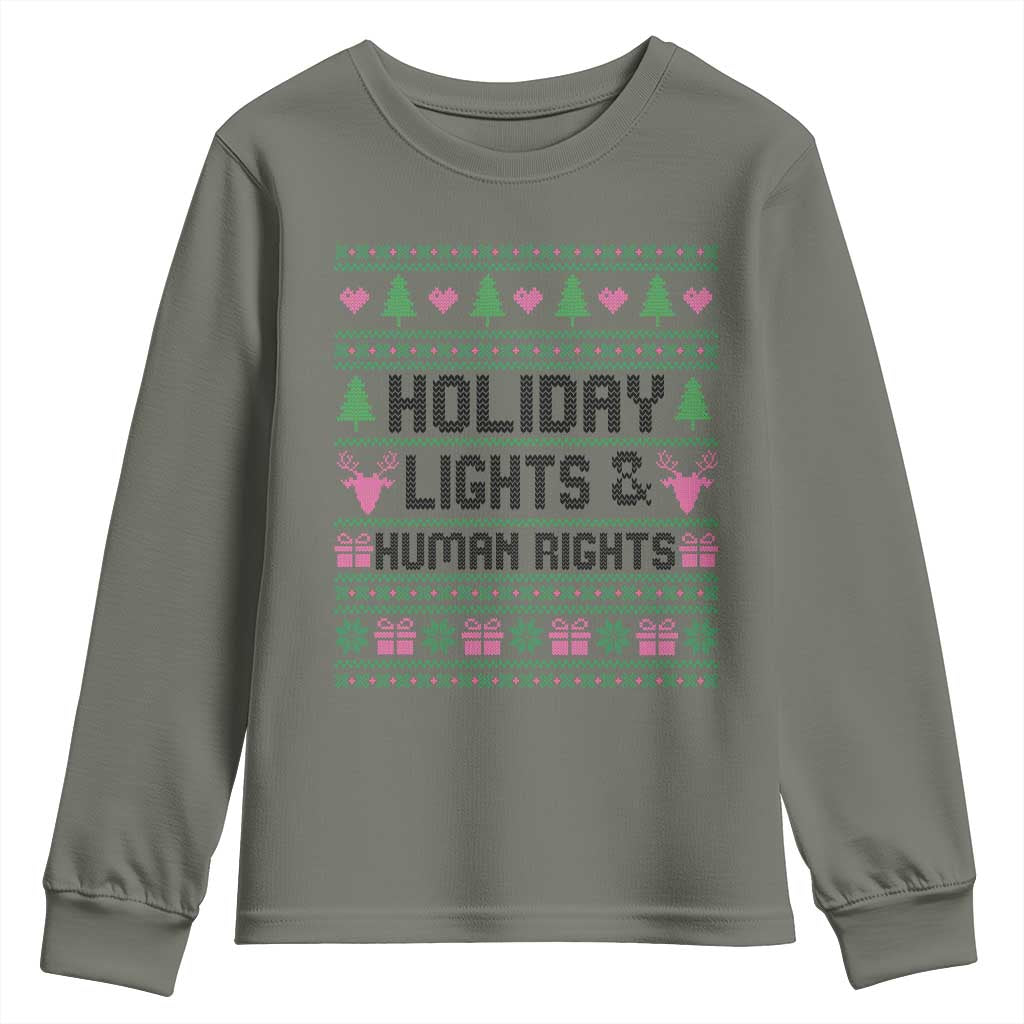 Christmas Lights For Human Rights Youth Sweatshirt Equality Supporter Gift TS12 Military Green Print Your Wear