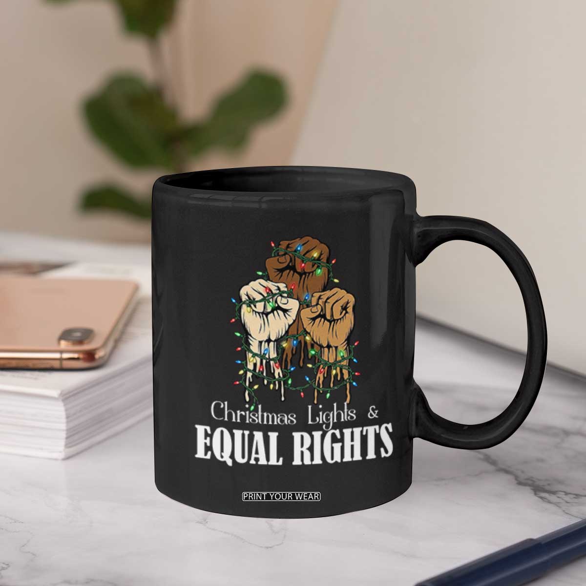 Christmas Lights And Equal Rights Coffee Mug Diversity Xmas Gift TS12 Print Your Wear