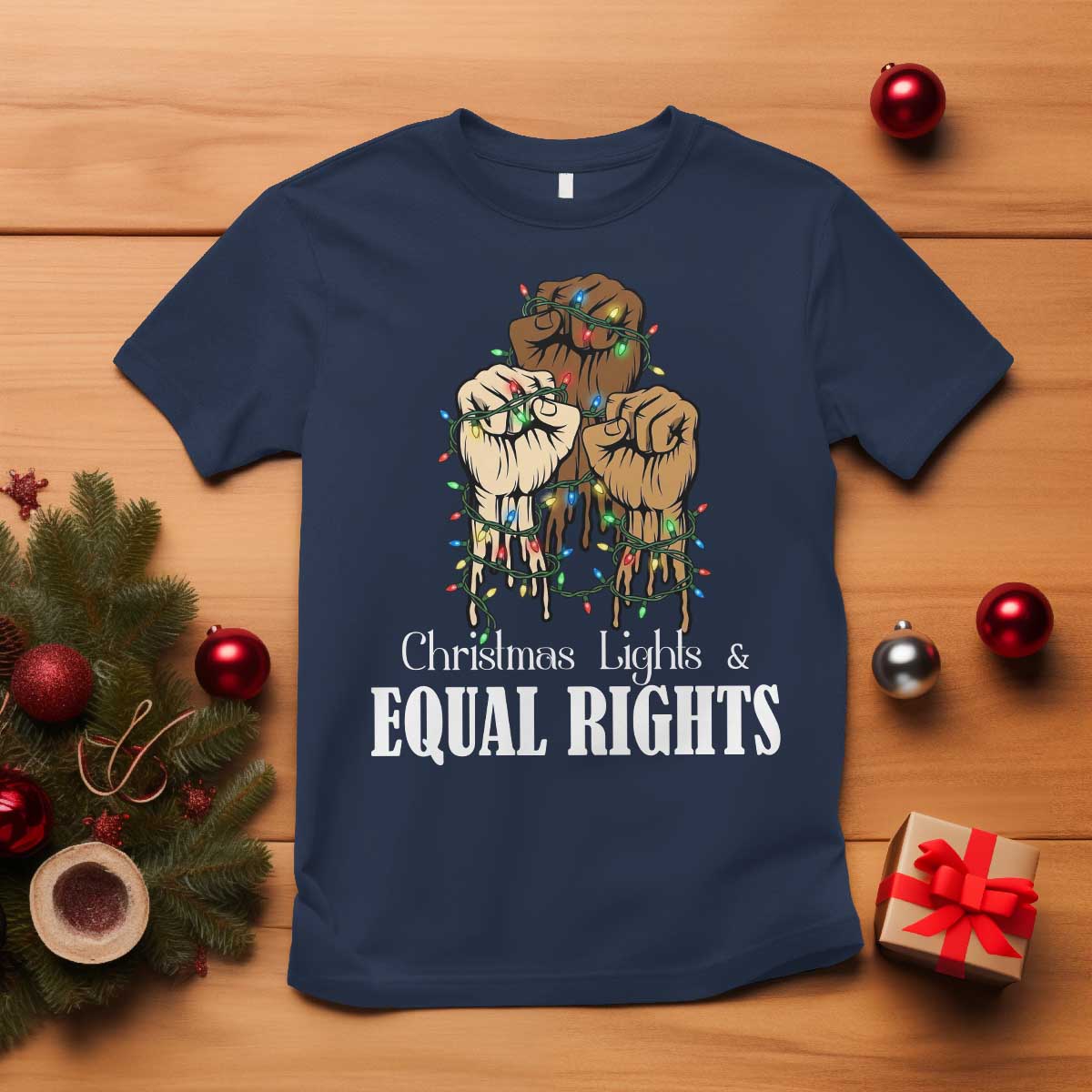 Christmas Lights And Equal Rights T Shirt Diversity Xmas Gift TS12 Navy Print Your Wear