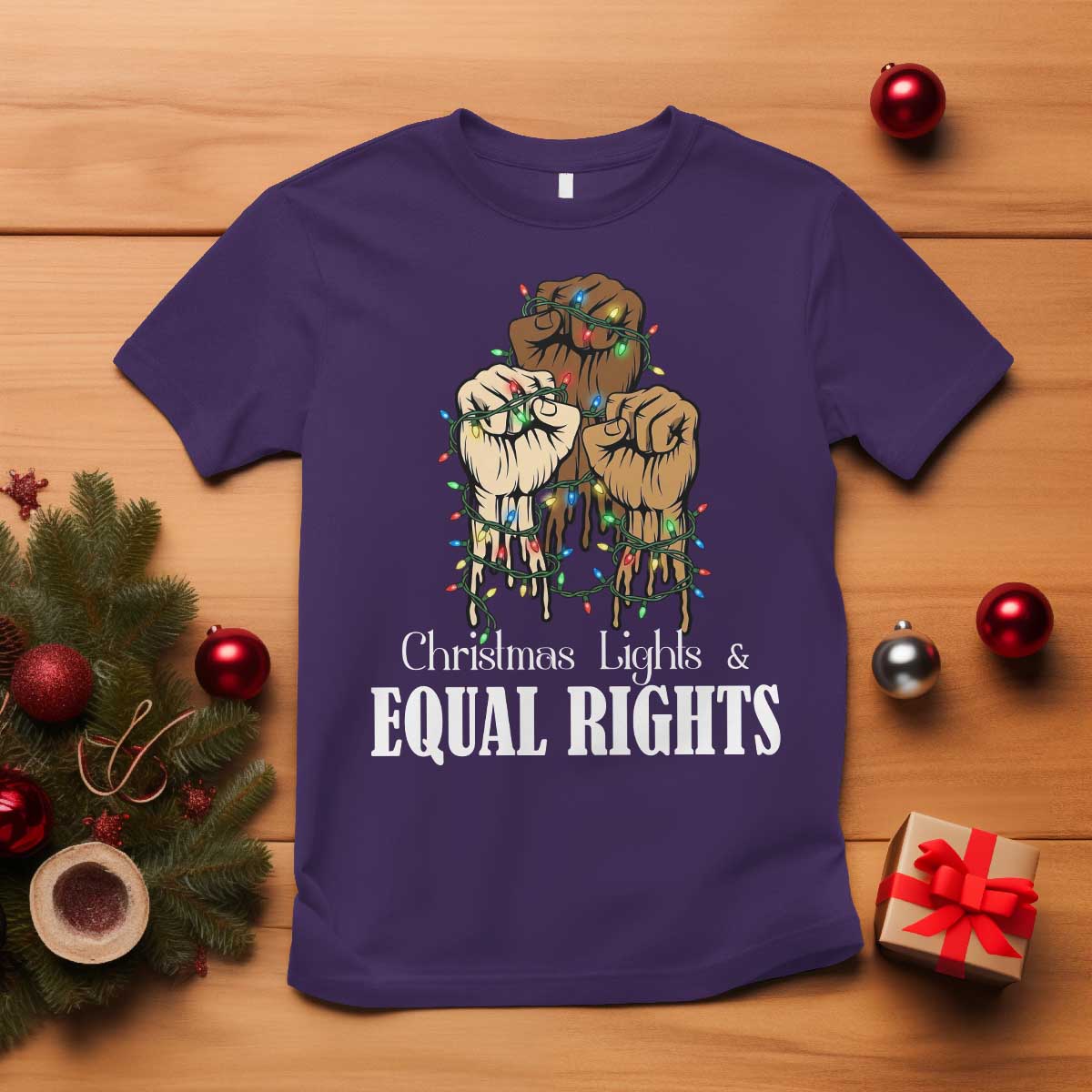 Christmas Lights And Equal Rights T Shirt Diversity Xmas Gift TS12 Purple Print Your Wear