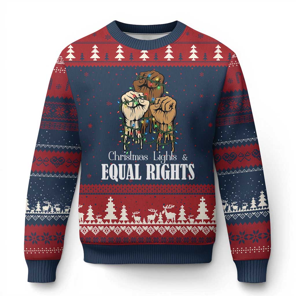 Xmas Lights And Equal Rights Ugly Christmas Sweater Diversity Xmas Gift TS12 Navy Red Print Your Wear