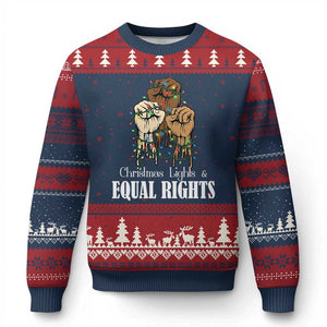 Xmas Lights And Equal Rights Ugly Christmas Sweater Diversity Xmas Gift TS12 Navy Red Print Your Wear