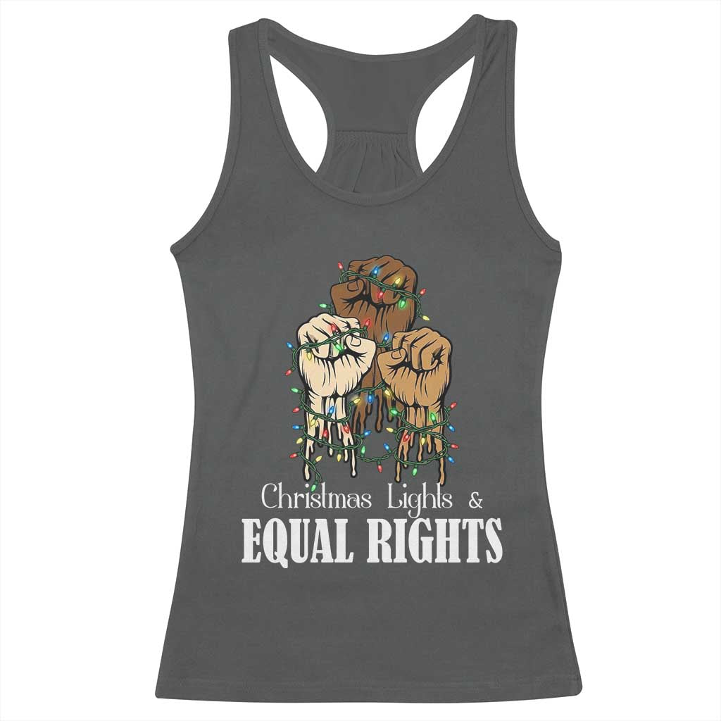 Christmas Lights And Equal Rights Racerback Tank Top Diversity Xmas Gift TS12 Dark Heather Print Your Wear