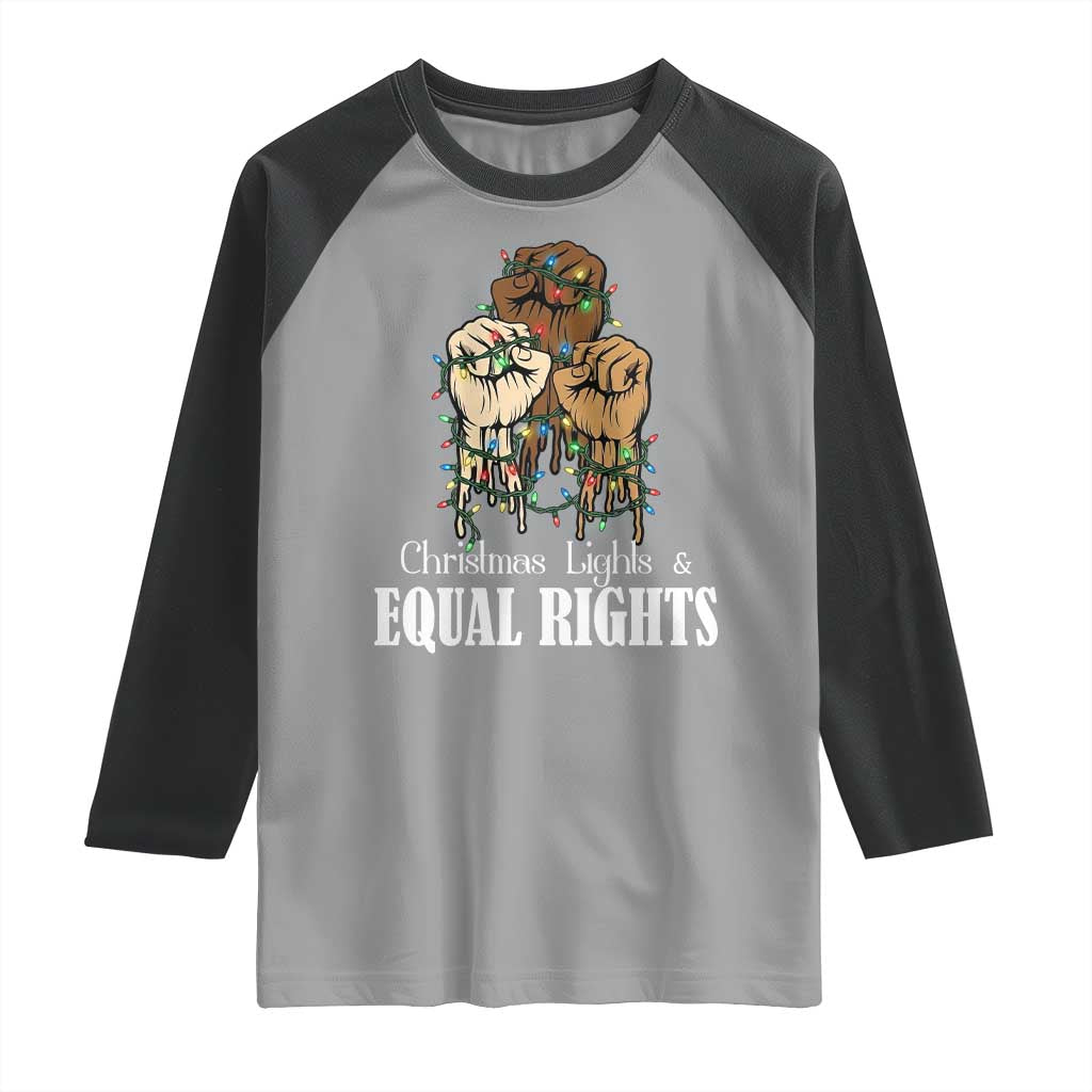 Christmas Lights And Equal Rights Raglan Shirt Diversity Xmas Gift TS12 Sport Gray Black Print Your Wear