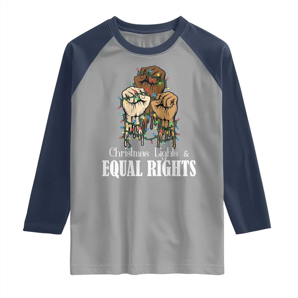 Christmas Lights And Equal Rights Raglan Shirt Diversity Xmas Gift TS12 Sport Gray Navy Print Your Wear