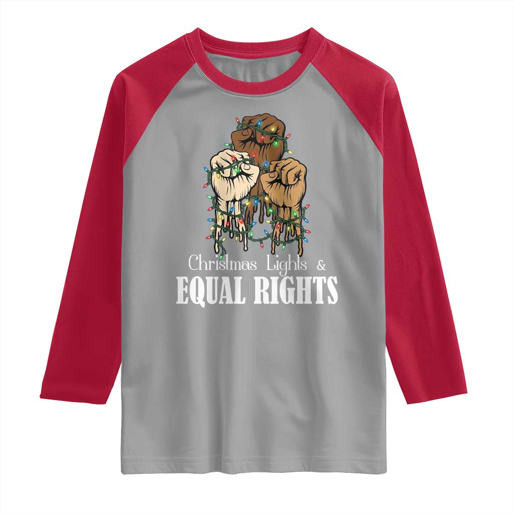Christmas Lights And Equal Rights Raglan Shirt Diversity Xmas Gift TS12 Sport Gray Red Print Your Wear