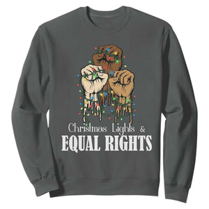 Christmas Lights And Equal Rights Sweatshirt Diversity Xmas Gift TS12 Dark Heather Print Your Wear