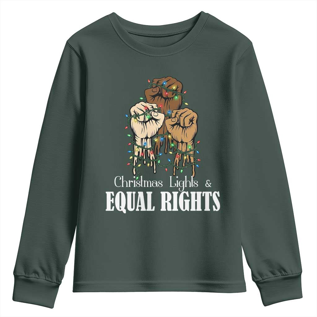 Christmas Lights And Equal Rights Youth Sweatshirt Diversity Xmas Gift TS12 Dark Forest Green Print Your Wear
