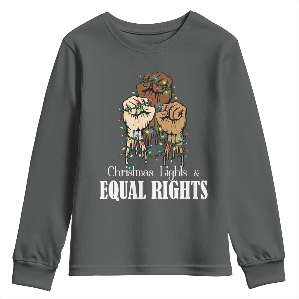 Christmas Lights And Equal Rights Youth Sweatshirt Diversity Xmas Gift TS12 Dark Heather Print Your Wear
