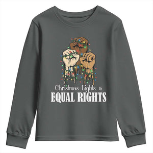 Christmas Lights And Equal Rights Youth Sweatshirt Diversity Xmas Gift TS12 Dark Heather Print Your Wear