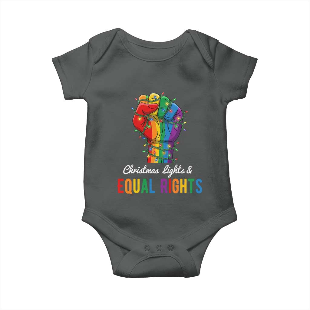 Christmas Lights Equal Rights Baby Onesie LGBT Hands Supporter Gift TS12 Dark Heather Print Your Wear