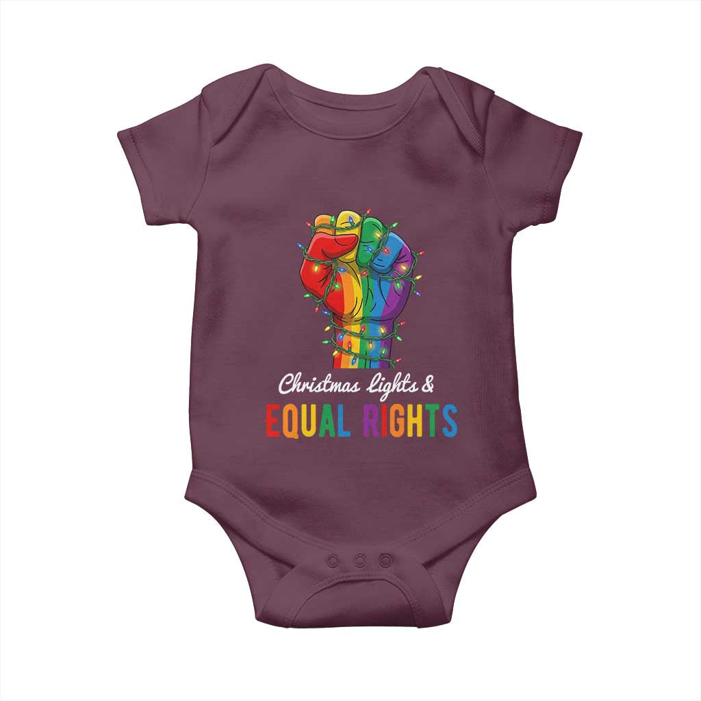 Christmas Lights Equal Rights Baby Onesie LGBT Hands Supporter Gift TS12 Maroon Print Your Wear