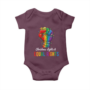 Christmas Lights Equal Rights Baby Onesie LGBT Hands Supporter Gift TS12 Maroon Print Your Wear