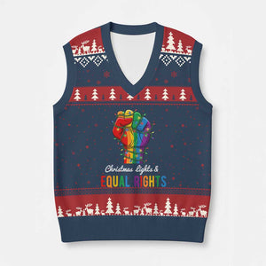 Xmas Lights Equal Rights V-Neck Knit Sweater Vest LGBT Hands Supporter Gift TS12 Navy Red Print Your Wear