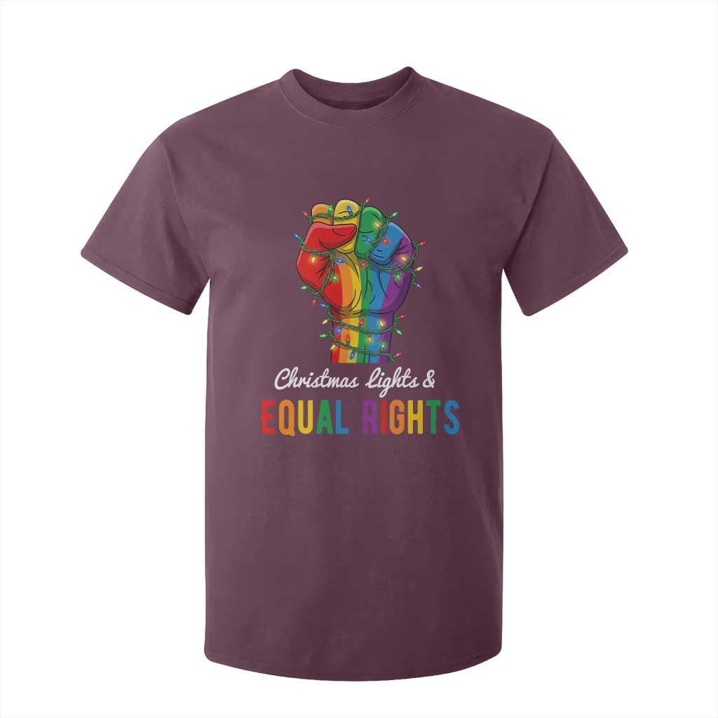 Christmas Lights Equal Rights T Shirt For Kid LGBT Hands Supporter Gift TS12 Maroon Print Your Wear