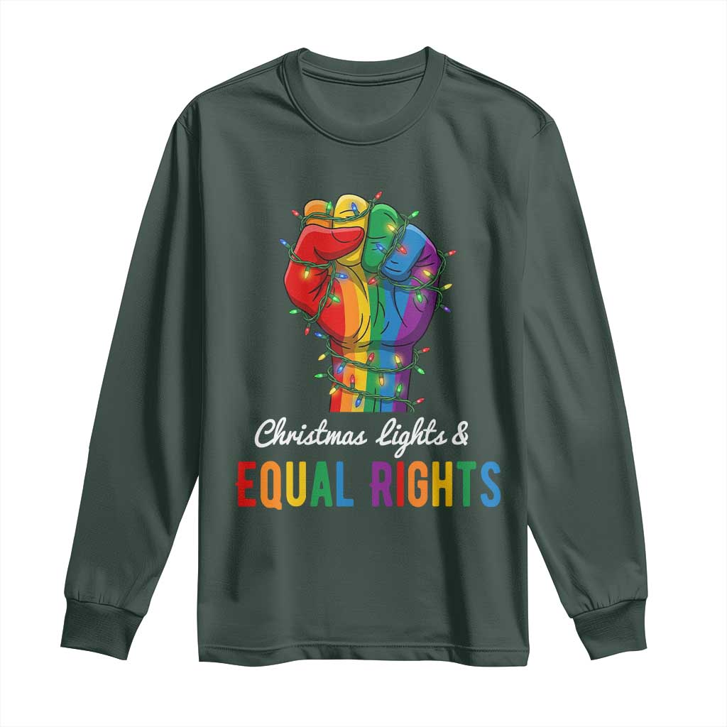 Christmas Lights Equal Rights Long Sleeve Shirt LGBT Hands Supporter Gift TS12 Dark Forest Green Print Your Wear