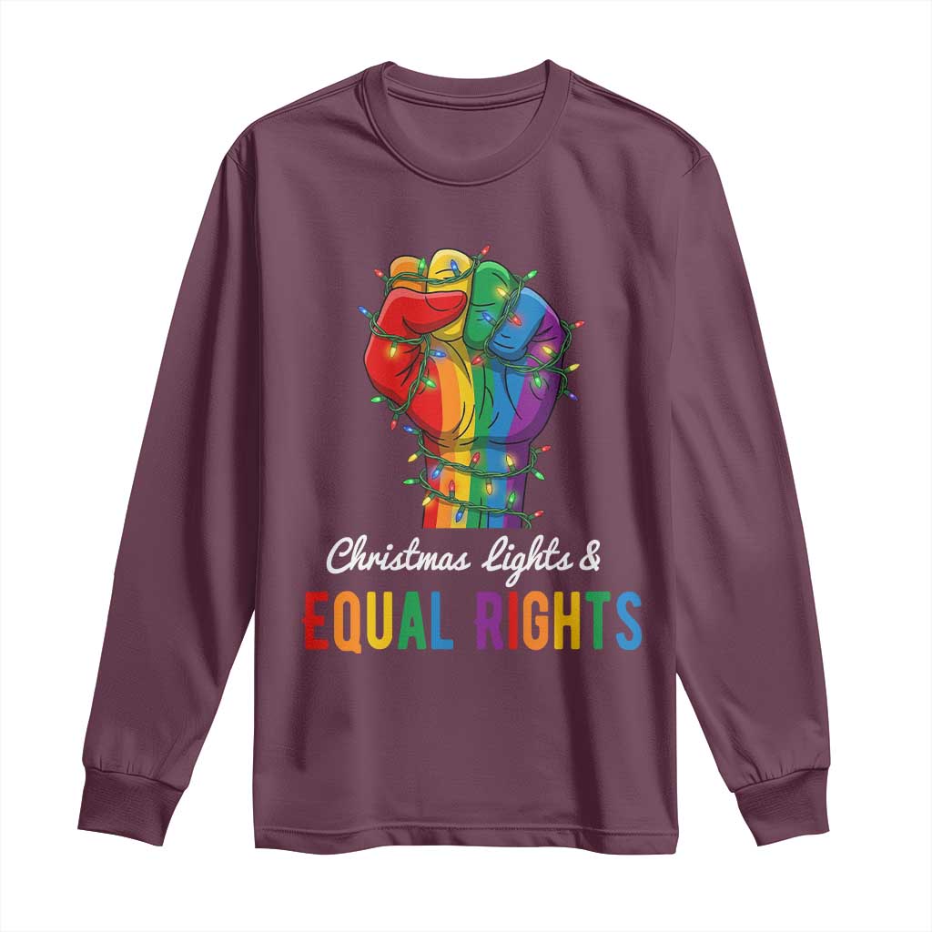 Christmas Lights Equal Rights Long Sleeve Shirt LGBT Hands Supporter Gift TS12 Maroon Print Your Wear