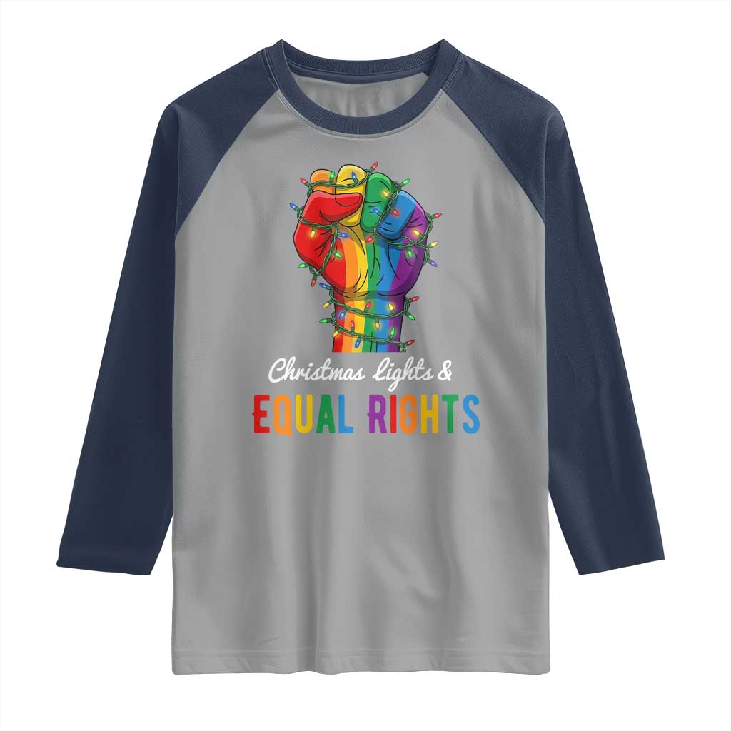 Christmas Lights Equal Rights Raglan Shirt LGBT Hands Supporter Gift TS12 Sport Gray Navy Print Your Wear