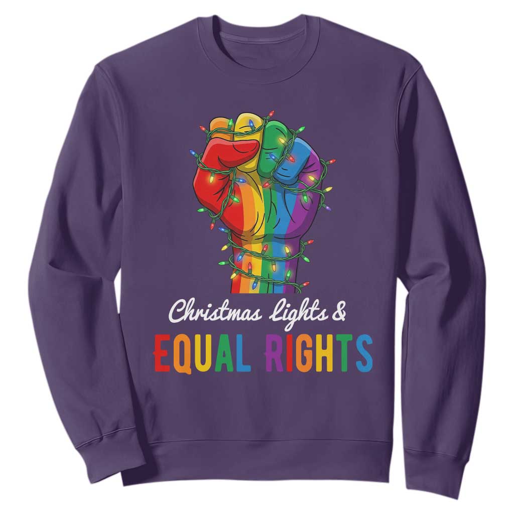 Christmas Lights Equal Rights Sweatshirt LGBT Hands Supporter Gift TS12 Purple Print Your Wear