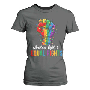 Christmas Lights Equal Rights T Shirt For Women LGBT Hands Supporter Gift TS12 Dark Heather Print Your Wear