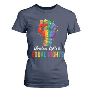 Christmas Lights Equal Rights T Shirt For Women LGBT Hands Supporter Gift TS12 Navy Print Your Wear