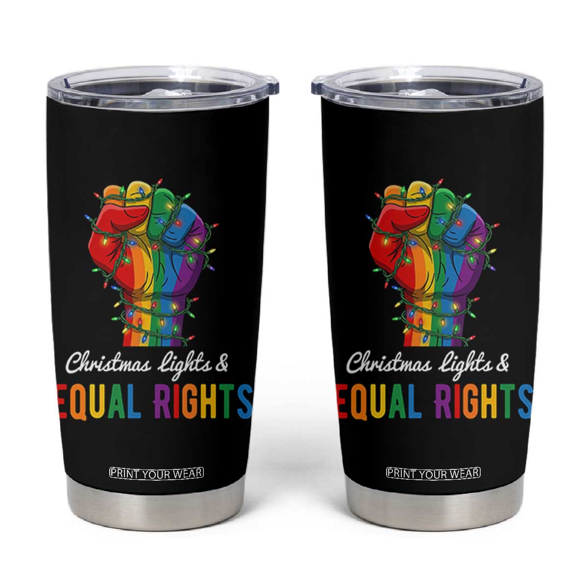 Christmas Lights Equal Rights Tumbler Cup LGBT Hands Supporter Gift TS12 Black Print Your Wear