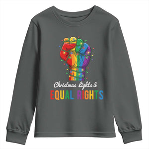 Christmas Lights Equal Rights Youth Sweatshirt LGBT Hands Supporter Gift TS12 Dark Heather Print Your Wear