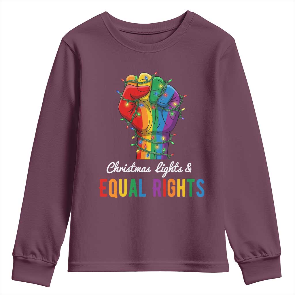 Christmas Lights Equal Rights Youth Sweatshirt LGBT Hands Supporter Gift TS12 Maroon Print Your Wear