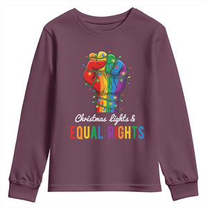 Christmas Lights Equal Rights Youth Sweatshirt LGBT Hands Supporter Gift TS12 Maroon Print Your Wear