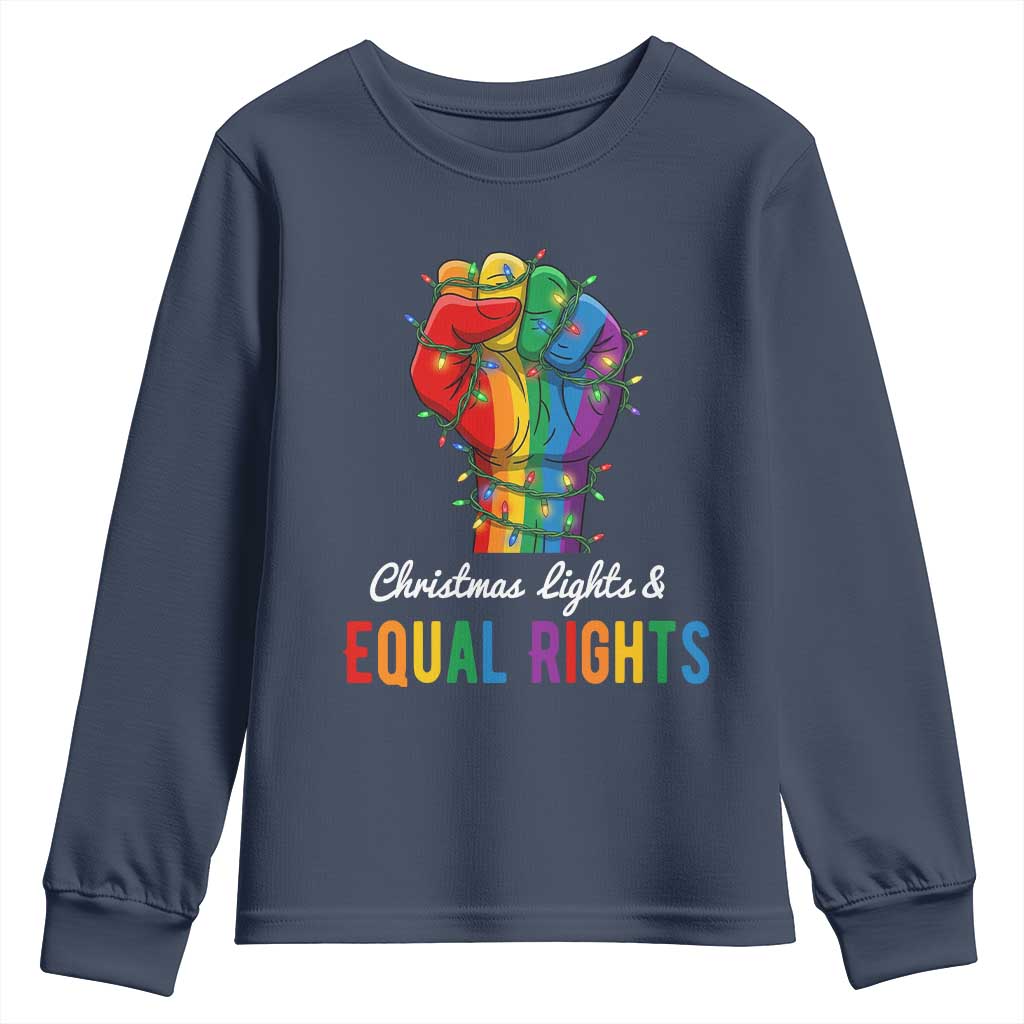 Christmas Lights Equal Rights Youth Sweatshirt LGBT Hands Supporter Gift TS12 Navy Print Your Wear
