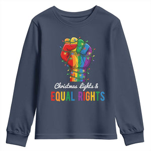Christmas Lights Equal Rights Youth Sweatshirt LGBT Hands Supporter Gift TS12 Navy Print Your Wear