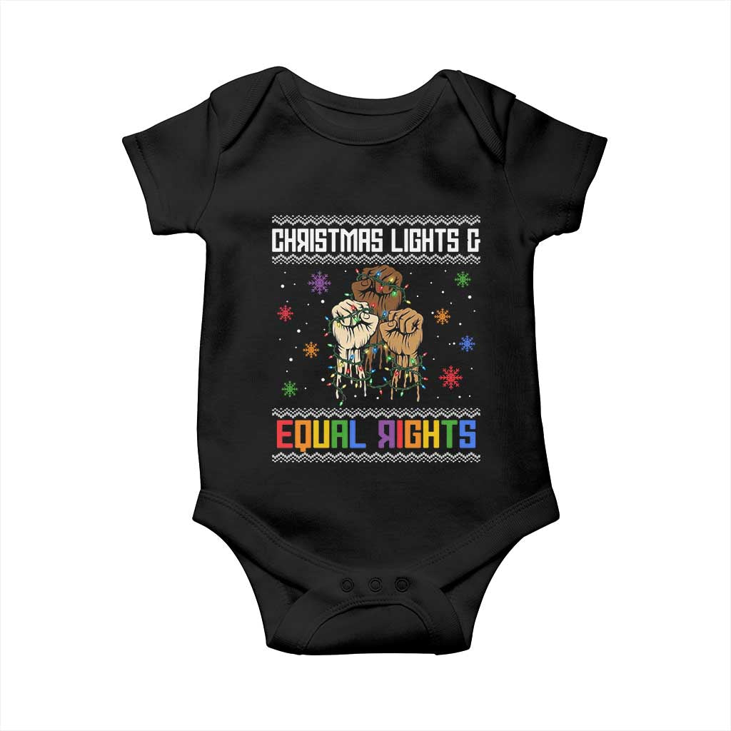 Christmas Lights And Equal Rights Ugly Sweater Baby Onesie Xmas Activism Gift TS12 Black Print Your Wear