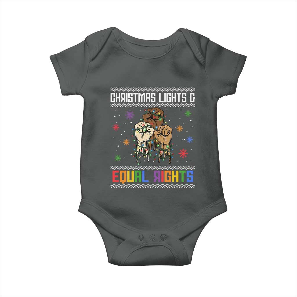 Christmas Lights And Equal Rights Ugly Sweater Baby Onesie Xmas Activism Gift TS12 Dark Heather Print Your Wear