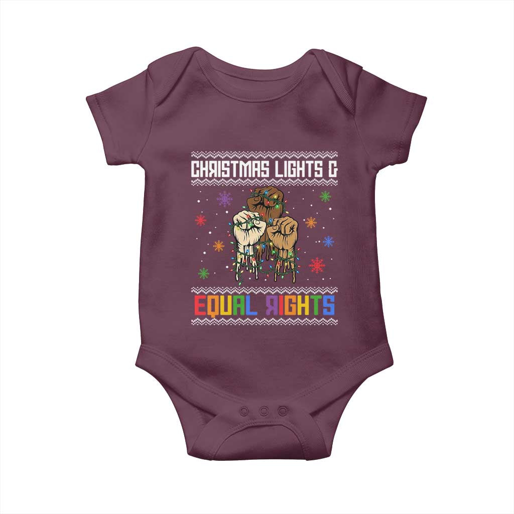 Christmas Lights And Equal Rights Ugly Sweater Baby Onesie Xmas Activism Gift TS12 Maroon Print Your Wear