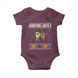 Christmas Lights And Equal Rights Ugly Sweater Baby Onesie Xmas Activism Gift TS12 Maroon Print Your Wear