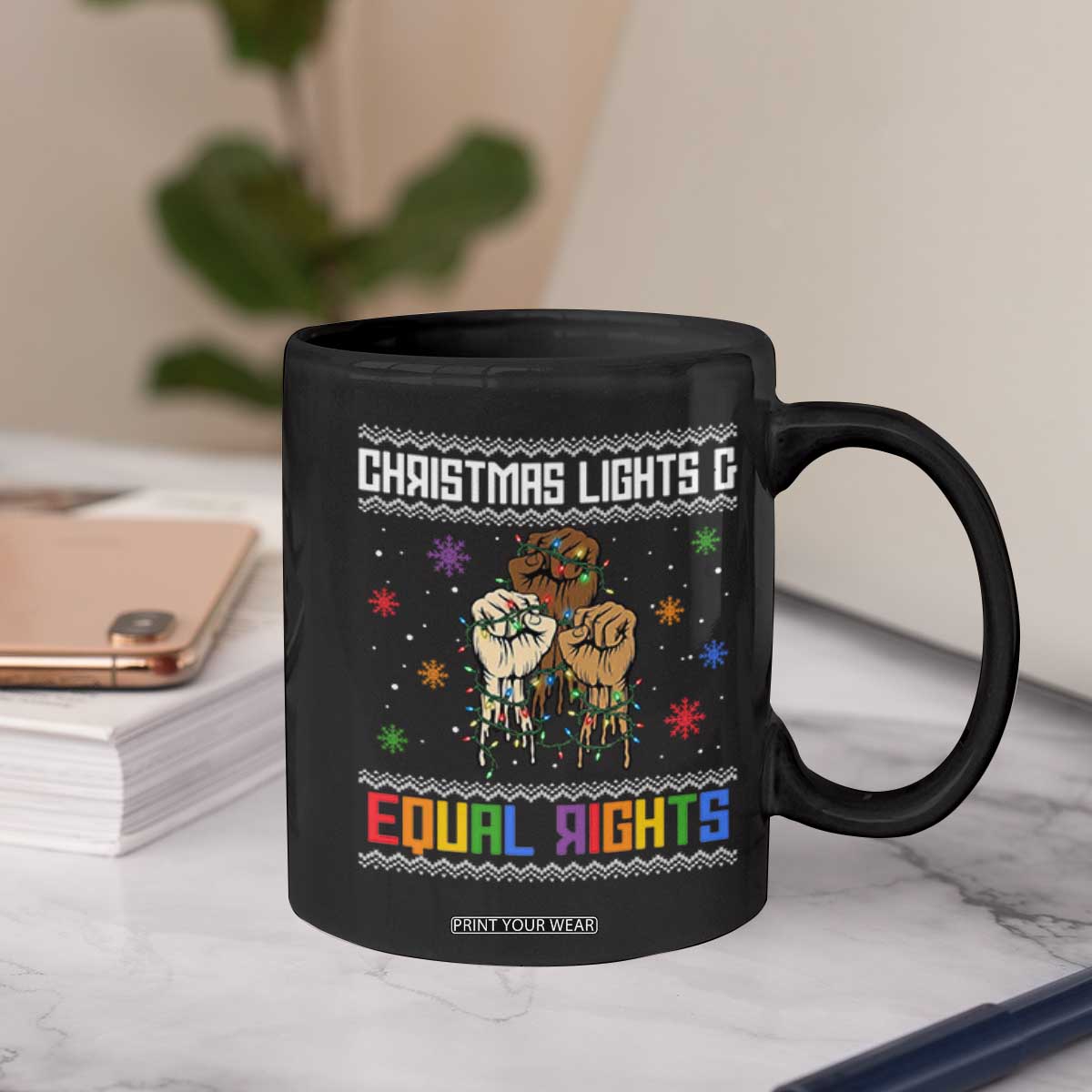 Christmas Lights And Equal Rights Ugly Sweater Coffee Mug Xmas Activism Gift TS12 Print Your Wear