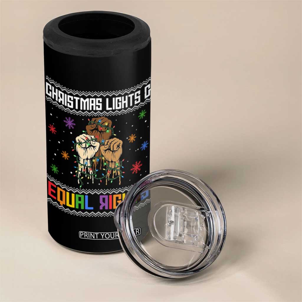 Christmas Lights And Equal Rights Ugly Sweater 4 in 1 Can Cooler Tumbler Xmas Activism Gift TS12 Print Your Wear