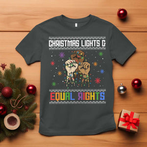 Christmas Lights And Equal Rights Ugly Sweater T Shirt Xmas Activism Gift TS12 Dark Heather Print Your Wear