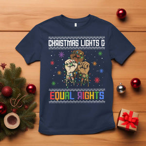 Christmas Lights And Equal Rights Ugly Sweater T Shirt Xmas Activism Gift TS12 Navy Print Your Wear