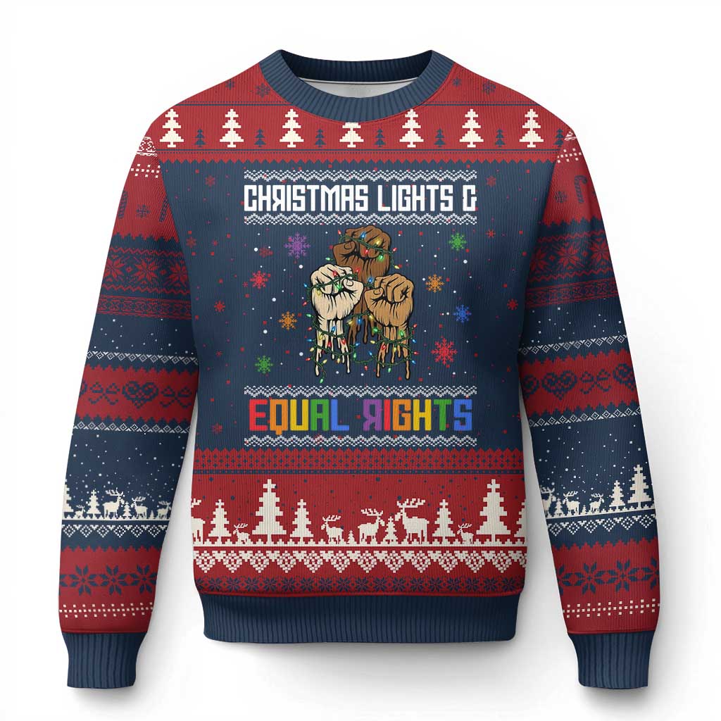 Xmas Lights And Equal Rights Ugly Sweater Ugly Christmas Sweater Xmas Activism Gift TS12 Navy Red Print Your Wear