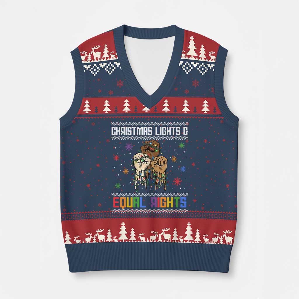 Xmas Lights And Equal Rights Ugly Sweater V-Neck Knit Sweater Vest Xmas Activism Gift TS12 Navy Red Print Your Wear