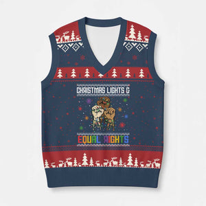 Xmas Lights And Equal Rights Ugly Sweater V-Neck Knit Sweater Vest Xmas Activism Gift TS12 Navy Red Print Your Wear