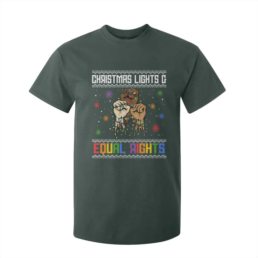 Christmas Lights And Equal Rights Ugly Sweater T Shirt For Kid Xmas Activism Gift TS12 Dark Forest Green Print Your Wear